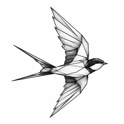 geometric swallow tattoo design, black linework flash