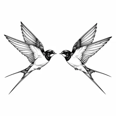 fine line swallow tattoo design, black linework flash