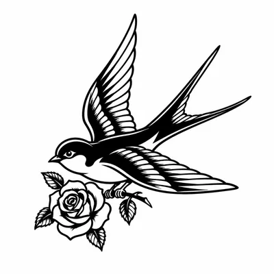 american traditional swallow tattoo design, black linework flash