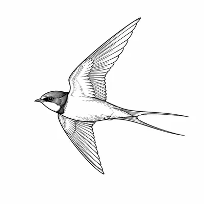 fine line swallow tattoo design, black linework flash