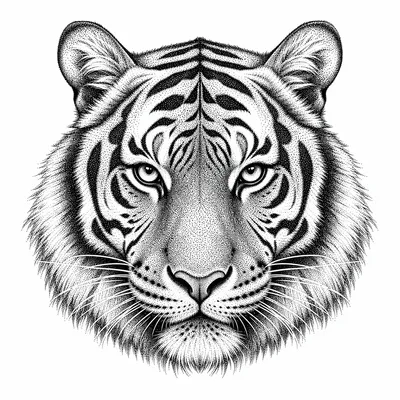 dotwork tiger tattoo design, black linework flash