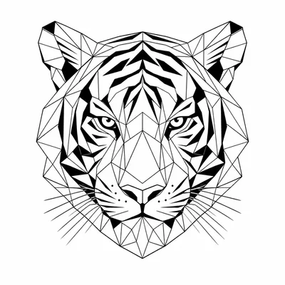 geometric tiger tattoo design, black linework flash