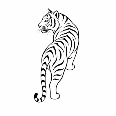 minimalist tiger tattoo design, black linework flash