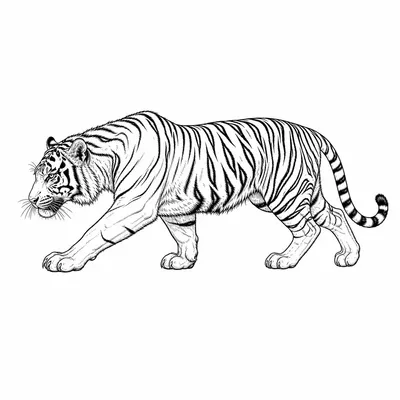 fine line tiger tattoo design, black linework flash