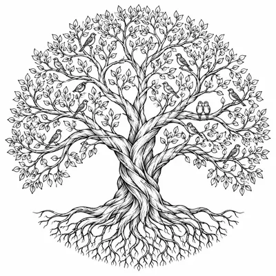 fine line tree-of-life tattoo design, black linework flash
