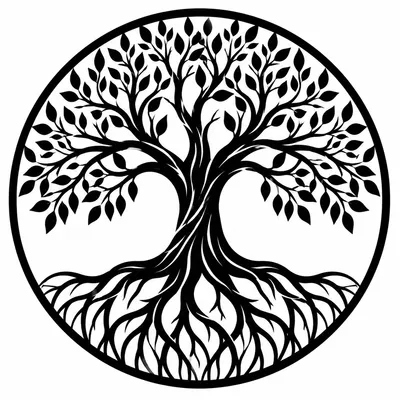 blackwork tree-of-life tattoo design, black linework flash