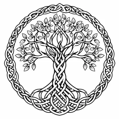 geometric tree-of-life tattoo design, black linework flash