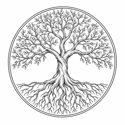 fine line tree-of-life tattoo design, black linework flash