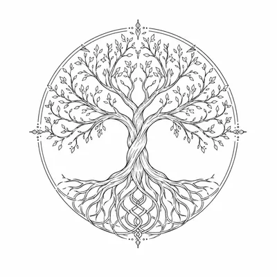 fine line tree-of-life tattoo design, black linework flash