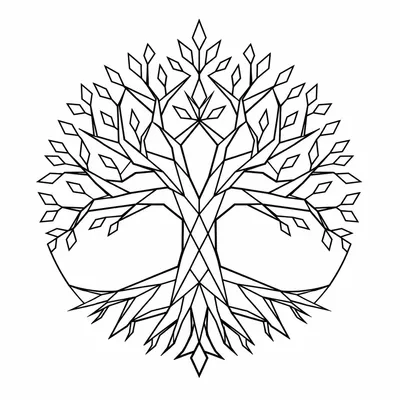 geometric tree-of-life tattoo design, black linework flash