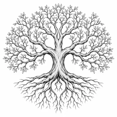 fine line tree-of-life tattoo design, black linework flash