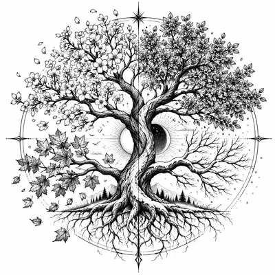 fine line tree-of-life tattoo design, black linework flash