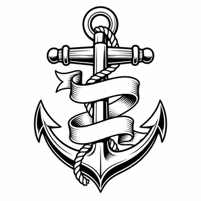 american traditional anchor tattoo design, black linework flash