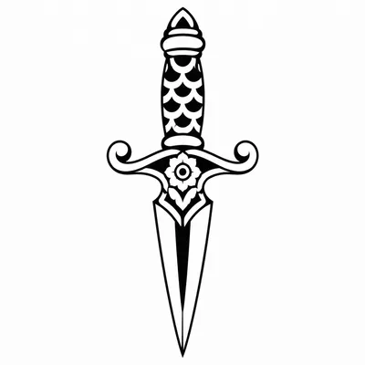 american traditional dagger tattoo design, black linework flash