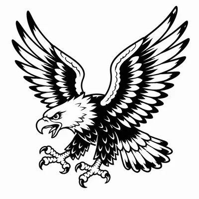 american traditional eagle tattoo design, black linework flash