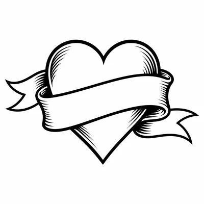 american traditional heart tattoo design, black linework flash
