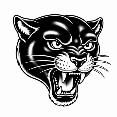 american traditional panther tattoo design, black linework flash