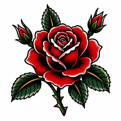 american traditional rose tattoo design, black linework flash