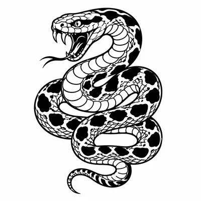 american traditional snake tattoo design, black linework flash