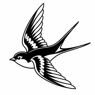 american traditional swallow tattoo design, black linework flash
