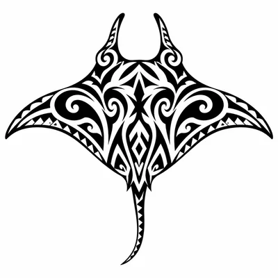 tribal manta tattoo design, black linework flash