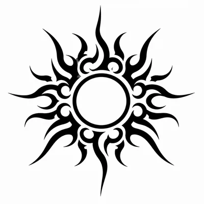 tribal sun tattoo design, black linework flash