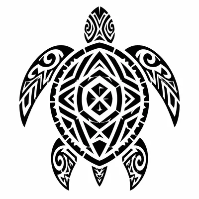 tribal turtle tattoo design, black linework flash