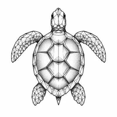 geometric turtle tattoo design, black linework flash