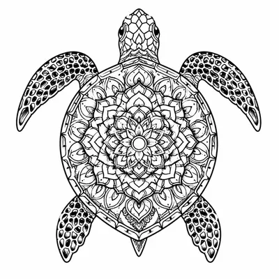 ornamental turtle tattoo design, black linework flash