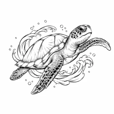 fine line turtle tattoo design, black linework flash