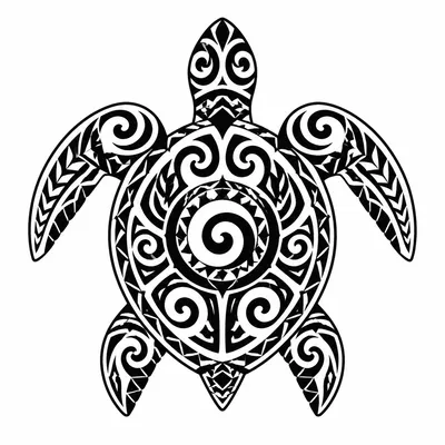 tribal turtle tattoo design, black linework flash