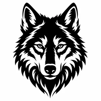blackwork wolf tattoo design, black linework flash