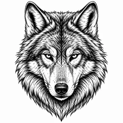 blackwork wolf tattoo design, black linework flash