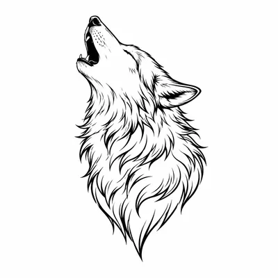 fine line wolf tattoo design, black linework flash