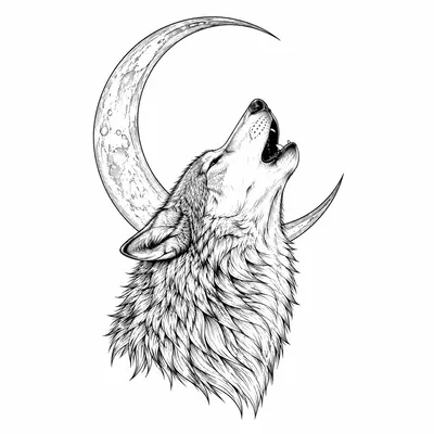 fine line wolf tattoo design, black linework flash
