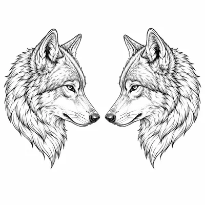 fine line wolf tattoo design, black linework flash