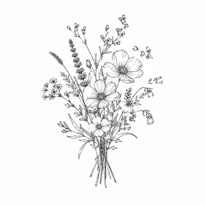fine line florals tattoo design, black linework flash