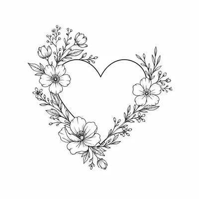 fine line heart tattoo design, black linework flash