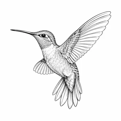fine line hummingbird tattoo design, black linework flash