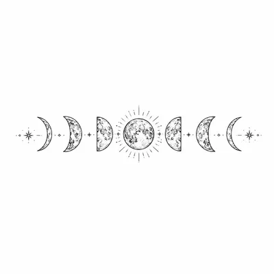 fine line moon tattoo design, black linework flash