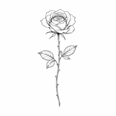 fine line rose tattoo design, black linework flash