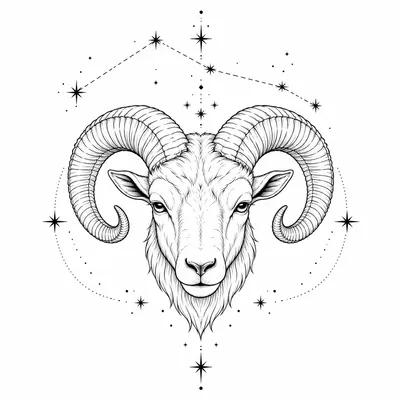 fine line aries tattoo design, black linework flash