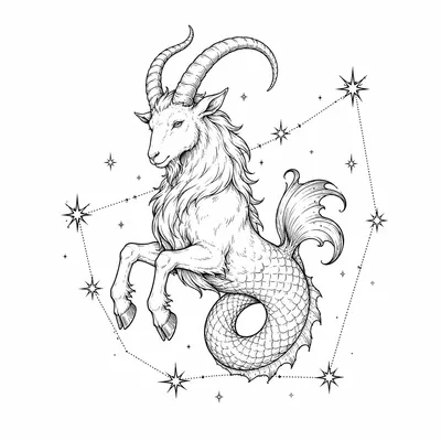 fine line capricorn tattoo design, black linework flash