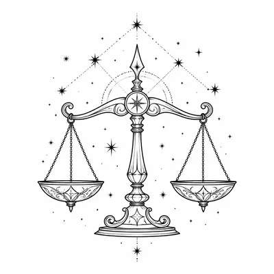 fine line libra tattoo design, black linework flash