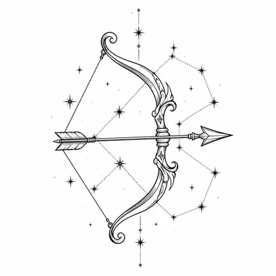 fine line sagittarius tattoo design, black linework flash