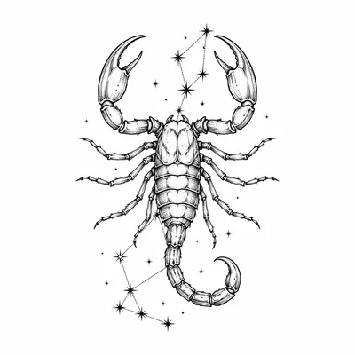 fine line scorpio tattoo design, black linework flash