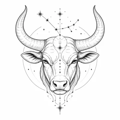 fine line taurus tattoo design, black linework flash