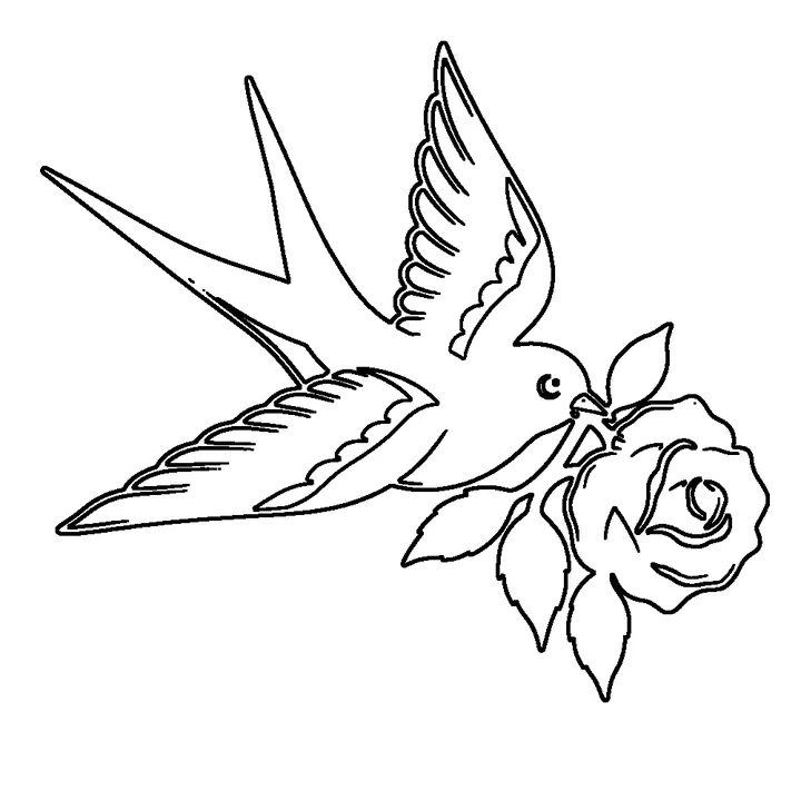 Stencil (default settings): a swallow carrying a red rose